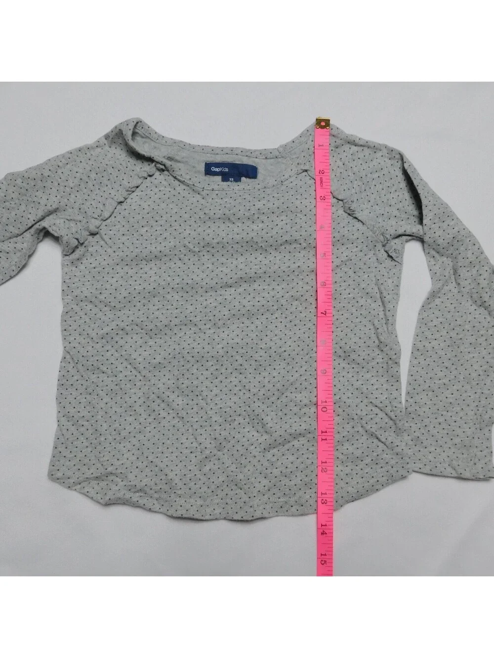 GapKids Girls Gray Polka Dot Ruffle Shoulder Long Sleeve Shirt XS (4-5)